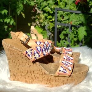 Rebecca Taylor Beaded Cork Wedges - size 10